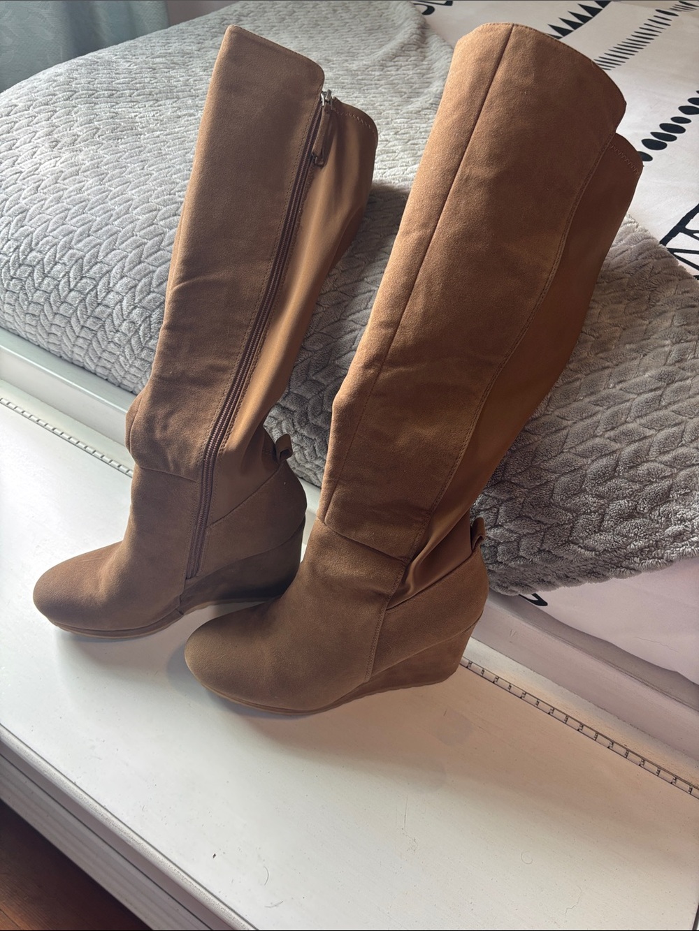 Claire's Tan Suede-Look Knee High Wedge Boots